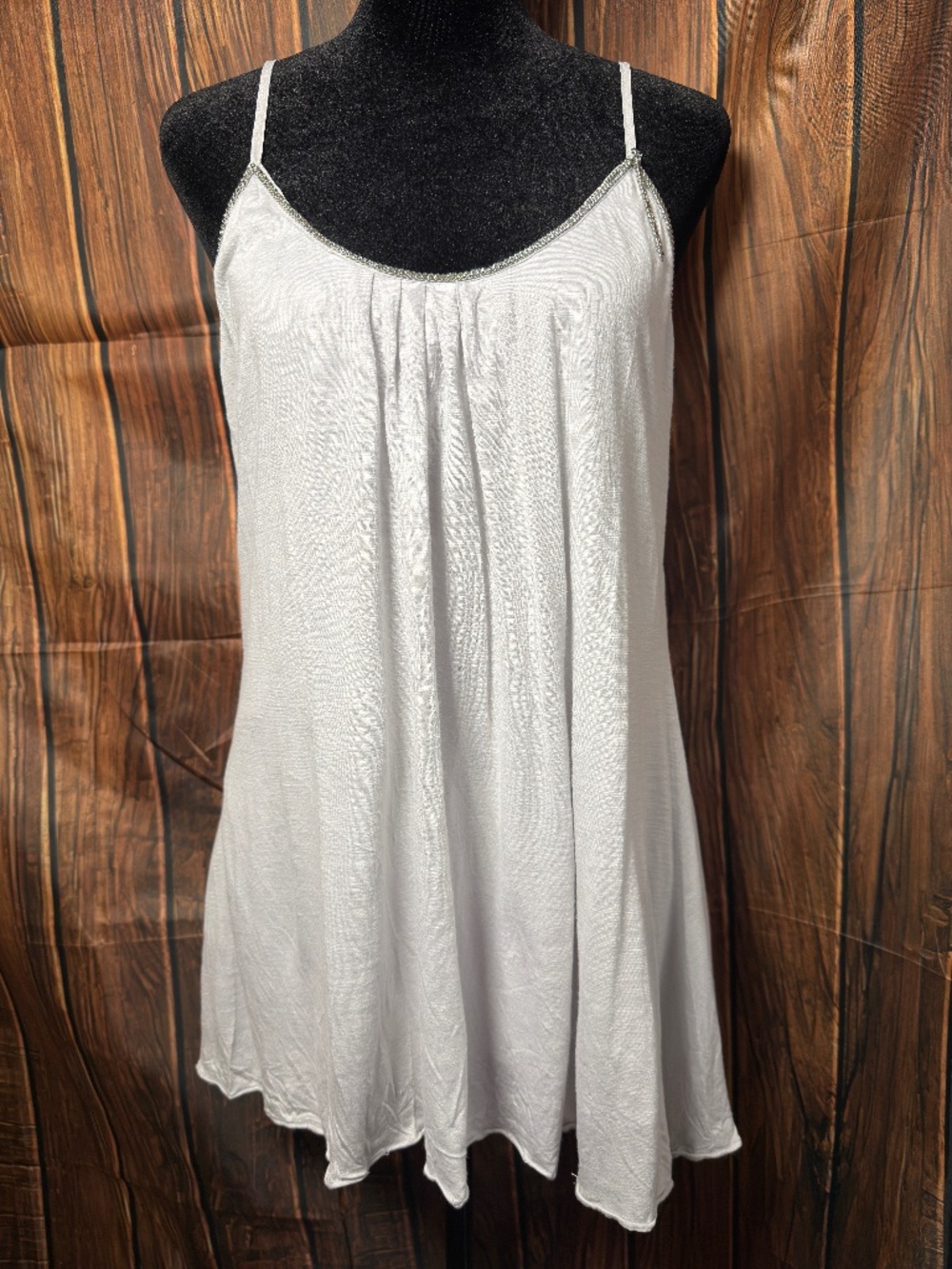 White House Black Market Size L Ivory Silver Chain Trim Cami Tank Top